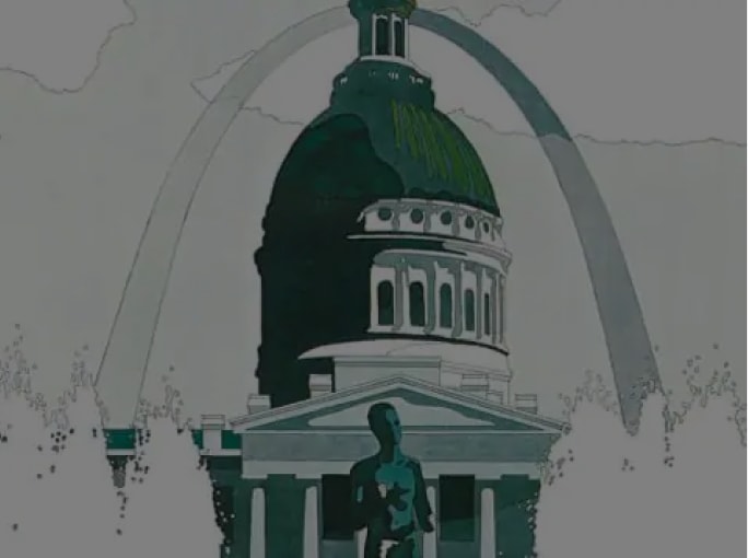 Illustration of the St Louis Arch and old Courthouse